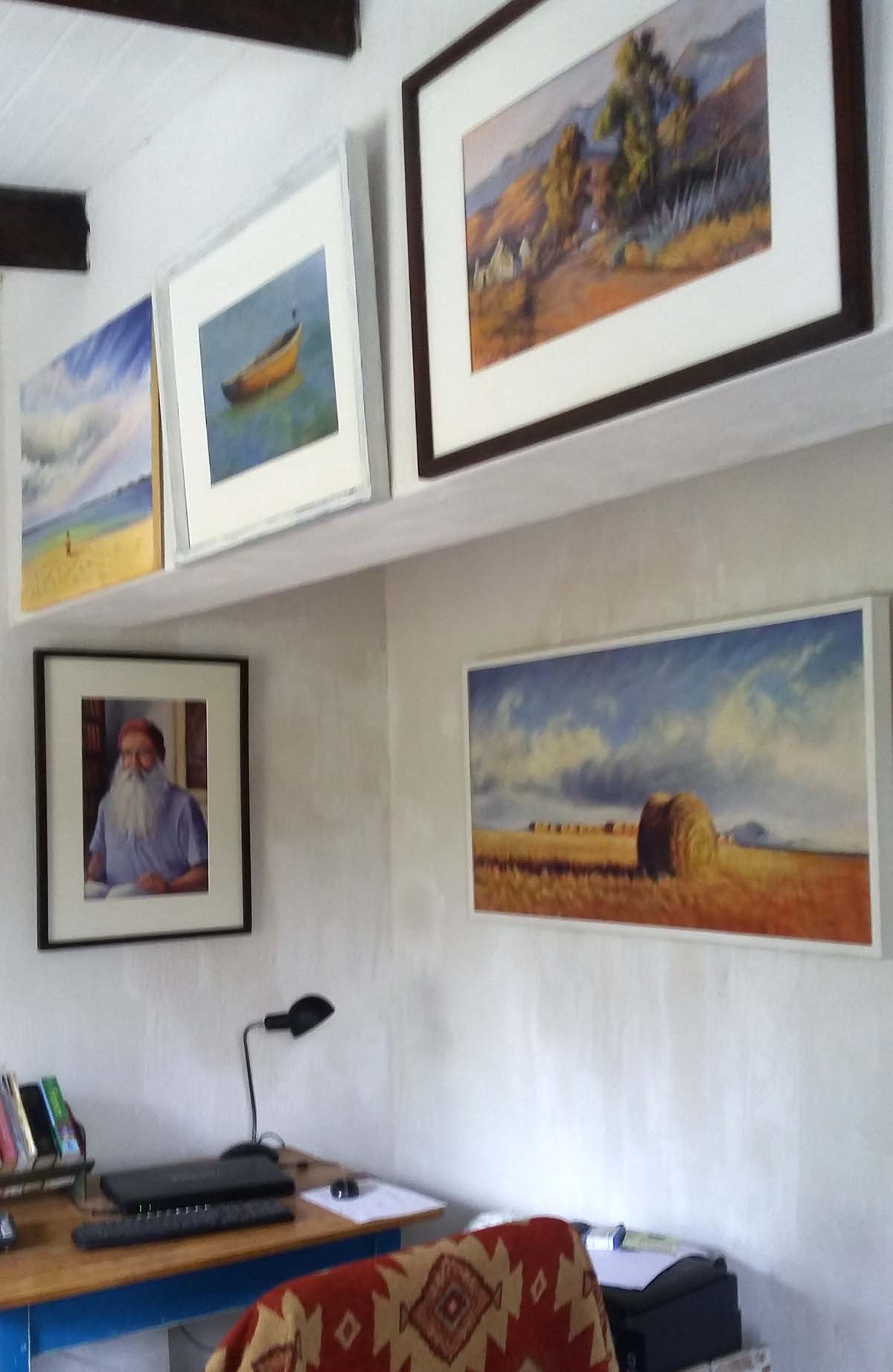 Halfway house: A few of Linda's paintings hanging in her study